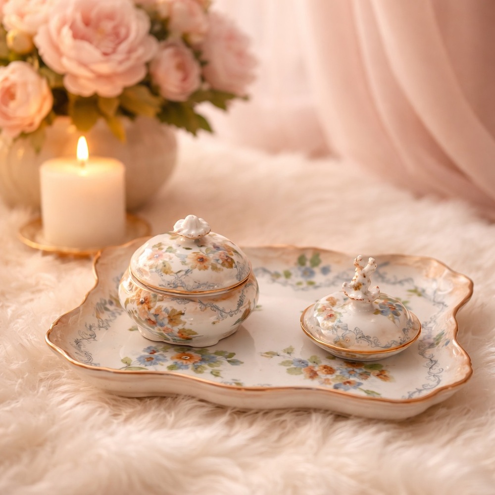 German Dresser Tray Set Vanity Tray Powder Ring Ho
